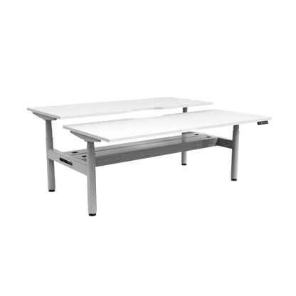 Halo Plus Back to Back Height Adjustable Workstations 1200x750 White Top / White Frame With Cable Tray/No Screen