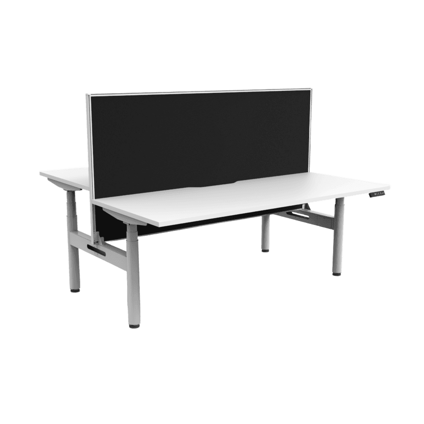 Halo Plus Back to Back Height Adjustable Workstations 1200x750 White Top / White Frame No Cable Tray/With Screen