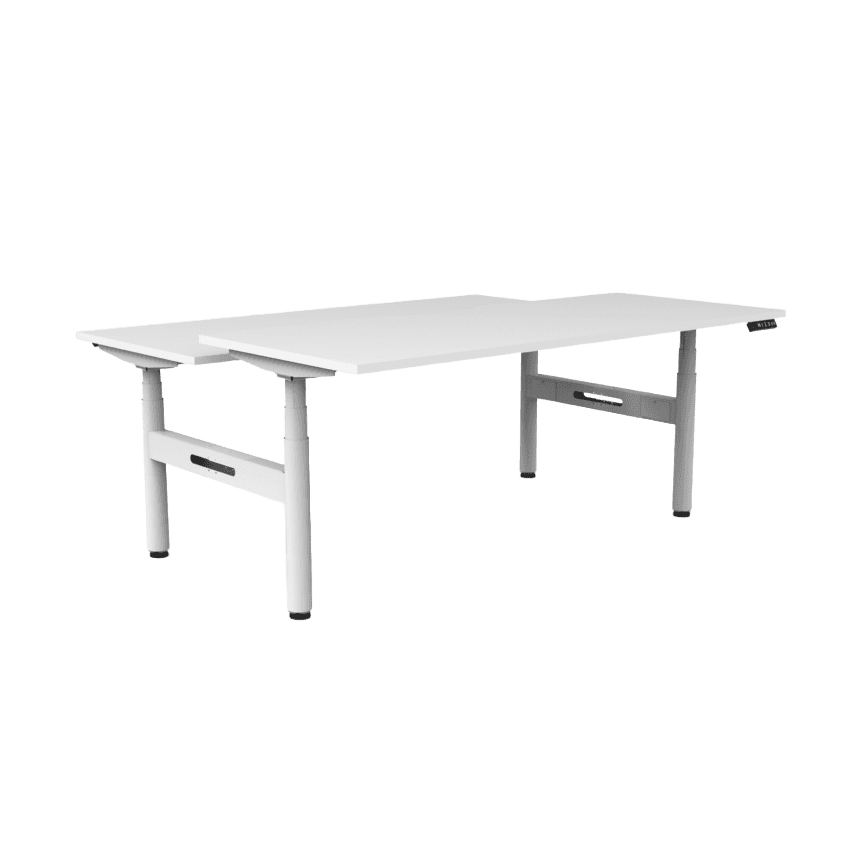 Halo Plus Back to Back Height Adjustable Workstations 1200x750 White Top / White Frame No Cable Tray/No Screen