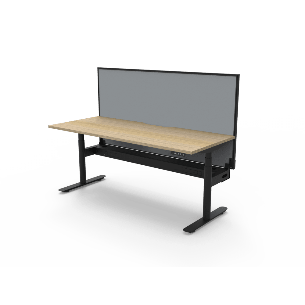 Halo Plus Electric Height Adjustable Desk 1200mm Natural Oak Top & Black Frame With Cable Tray With Screen - Office Furniture Company