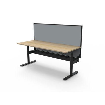 Halo Plus Electric Height Adjustable Desk 1200mm Natural Oak Top & Black Frame With Cable Tray With Screen - Office Furniture Company