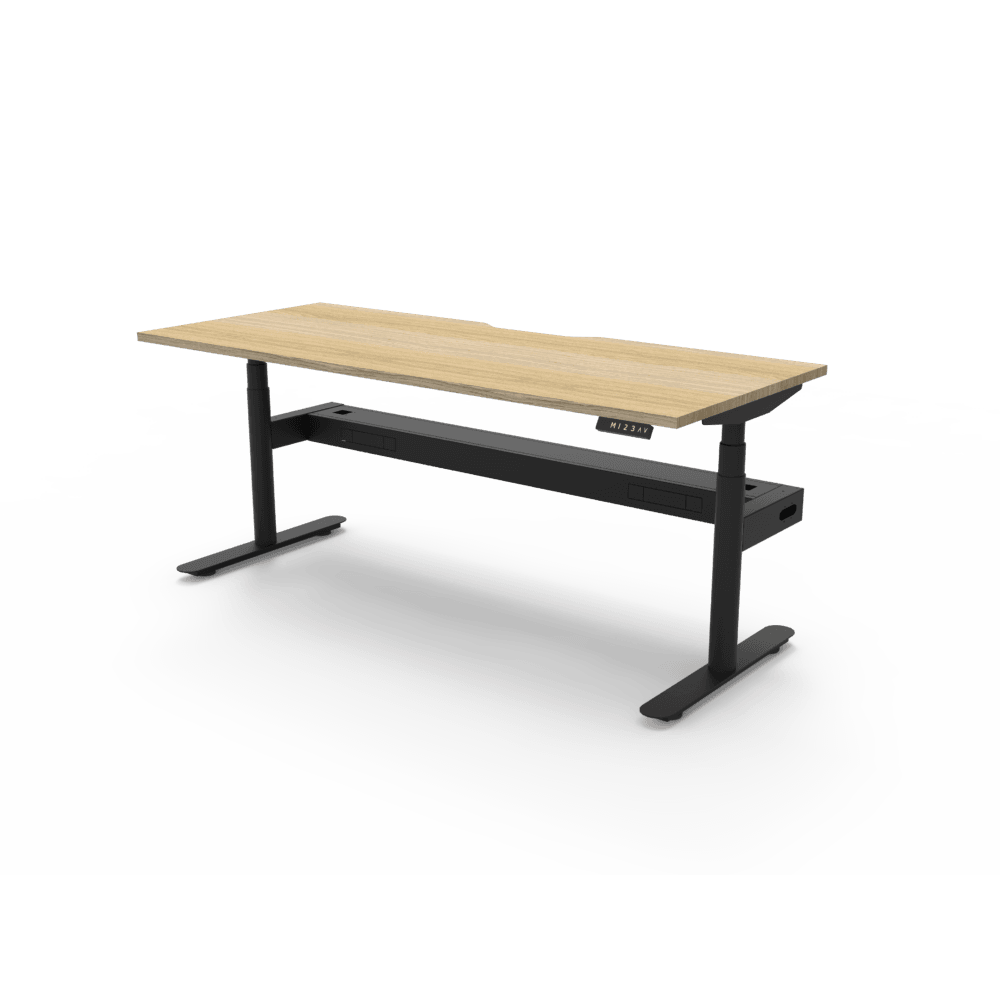 Halo Plus Electric Height Adjustable Desk 1200mm Natural Oak Top & Black Frame With Cable Tray/Without Screen - Office Furniture Company
