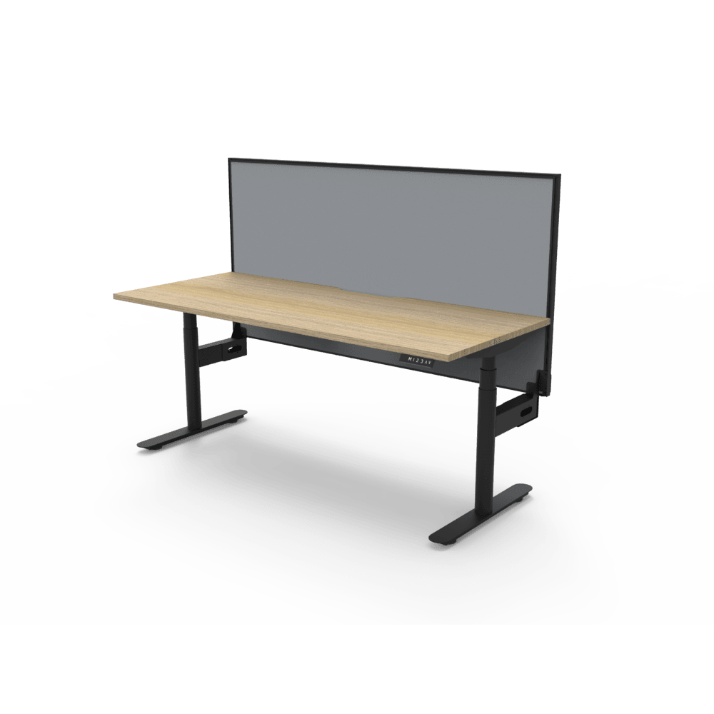 Halo Plus Electric Height Adjustable Desk 1200mm Natural Oak Top & Black Frame Without Cable Tray/With Screen - Office Furniture Company