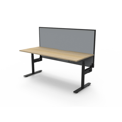 Halo Plus Electric Height Adjustable Desk 1200mm Natural Oak Top & Black Frame Without Cable Tray/With Screen - Office Furniture Company