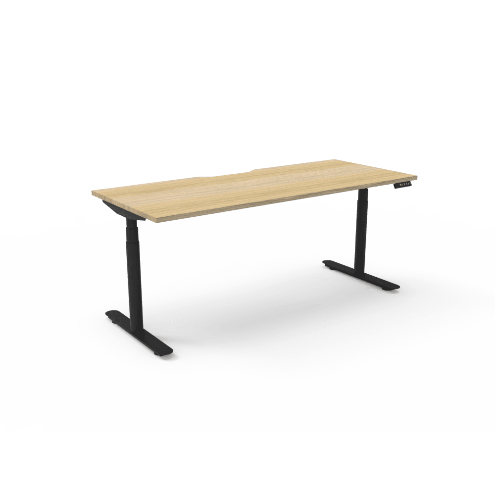Halo Plus Electric Height Adjustable Desk 1200mm Natural Oak Top & Black Frame Without Cable Tray/Without Screen - Office Furniture Company