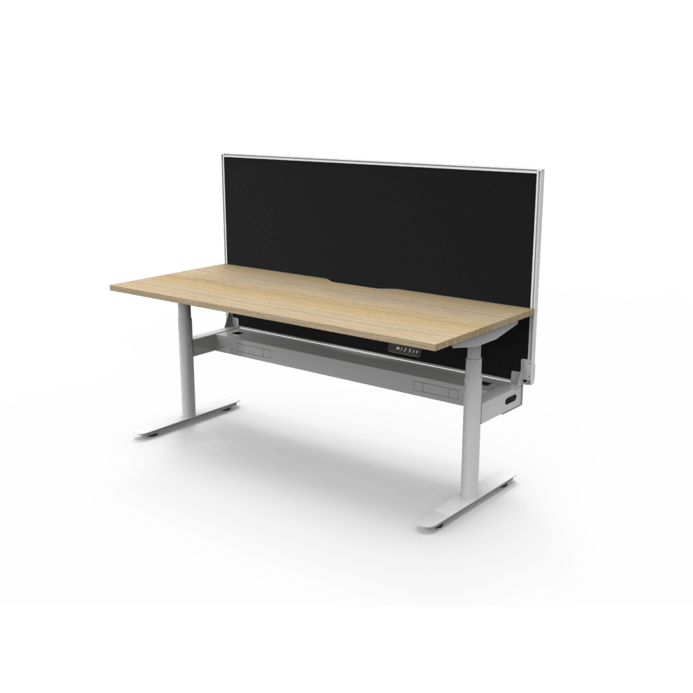 Halo Plus Electric Height Adjustable Desk 1200mm Natural Oak Top & White Frame With Cable Tray With Screen - Office Furniture Company