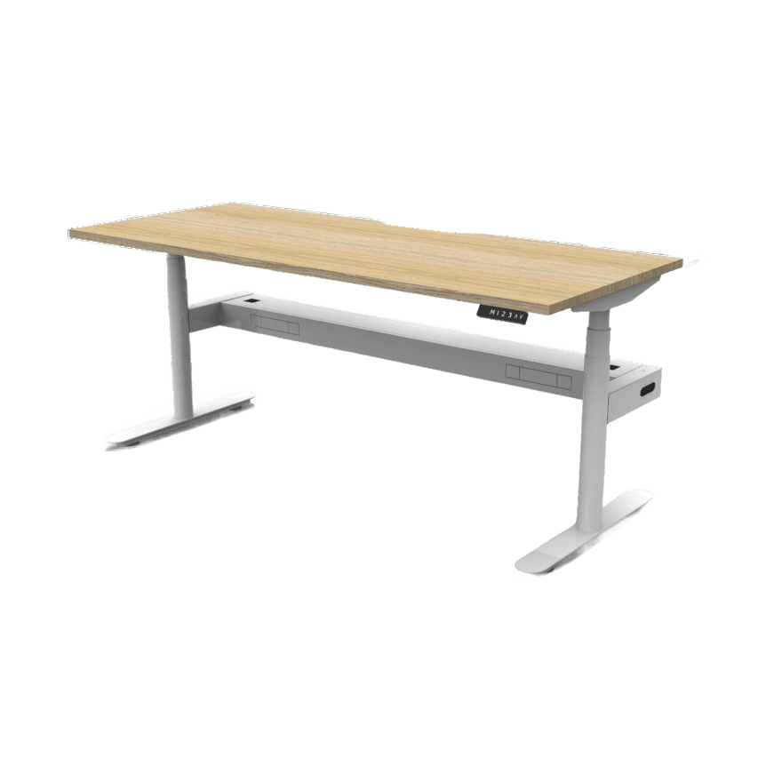 Halo Plus Electric Height Adjustable Desk 1200mm Natural Oak Top & White Frame With Cable Tray/Without Screen - Office Furniture Company