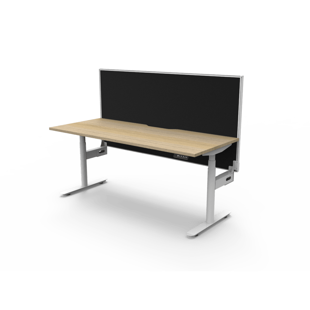 Halo Plus Electric Height Adjustable Desk 1200mm Natural Oak Top & White Frame Without Cable Tray/With Screen - Office Furniture Company