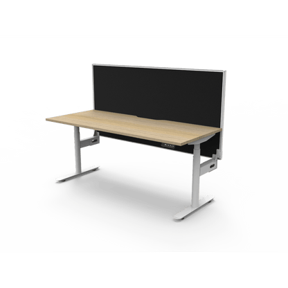 Halo Plus Electric Height Adjustable Desk 1200mm Natural Oak Top & White Frame Without Cable Tray/With Screen - Office Furniture Company