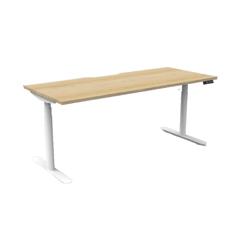 Halo Plus Electric Height Adjustable Desk 1200mm Natural Oak Top & White Frame Without Cable Tray/Without Screen - Office Furniture Company