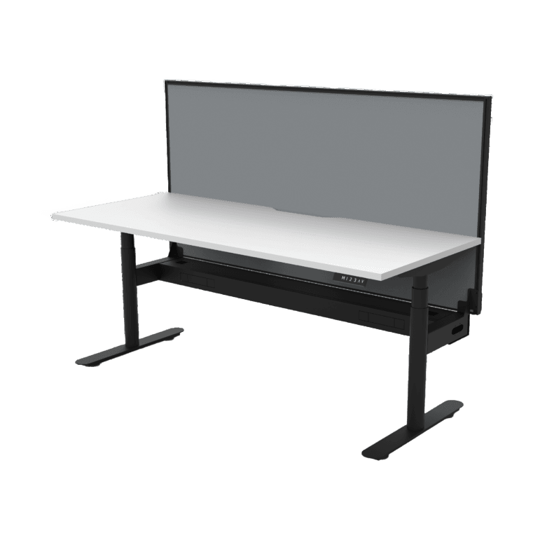 Halo Plus Electric Height Adjustable Desk 1200mm Natural White Top & Black Frame With Cable Tray With Screen - Office Furniture Company