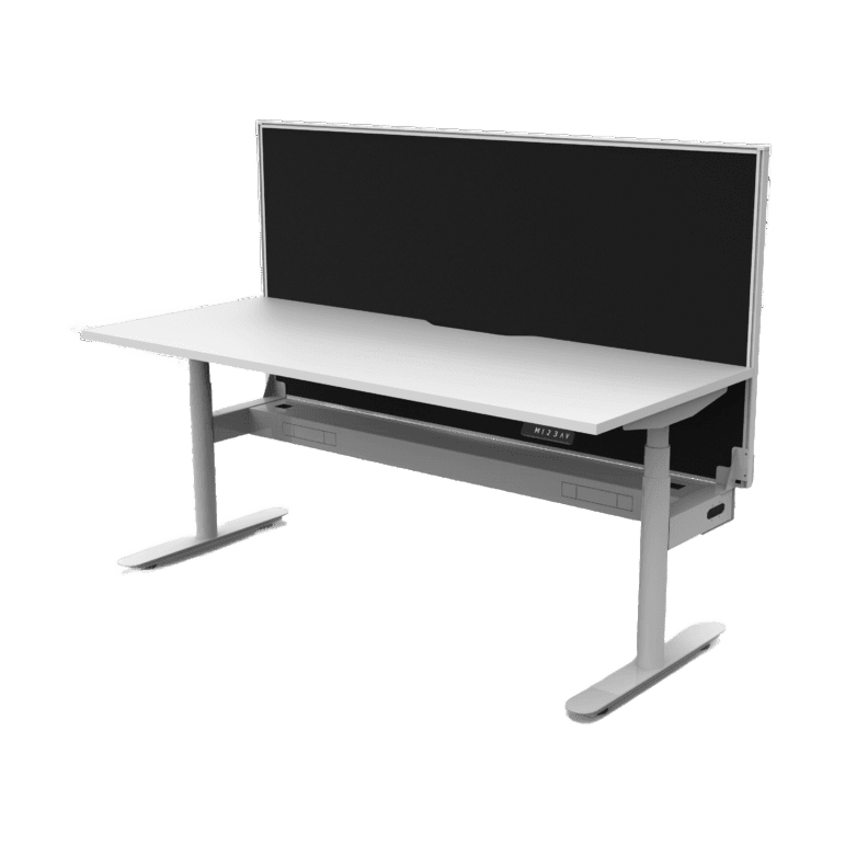 Halo Plus Electric Height Adjustable Desk 1200mm Natural White Top & White Frame With Cable Tray With Screen - Office Furniture Company