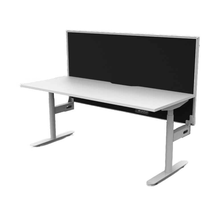 Halo Plus Electric Height Adjustable Desk 1200mm Natural White Top & White Frame Without Cable Tray/With Screen - Office Furniture Company