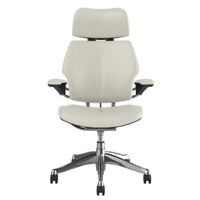 Humanscale Freedom Task Chair with Headrest in Glacier White Leather - Office Furniture Company 