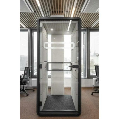 Hush Acoustic Phone Booth with Cosmos Grey Shelf - Office Furniture Company 