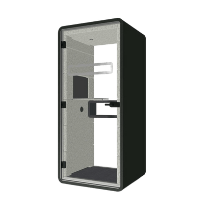 Hush Acoustic Phone Booth with Cosmos Grey Shelf - Office Furniture Company