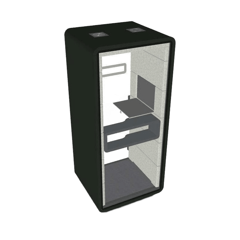 Hush Acoustic Phone Booth with Cosmos Grey Shelf 2 - Office Furniture Company