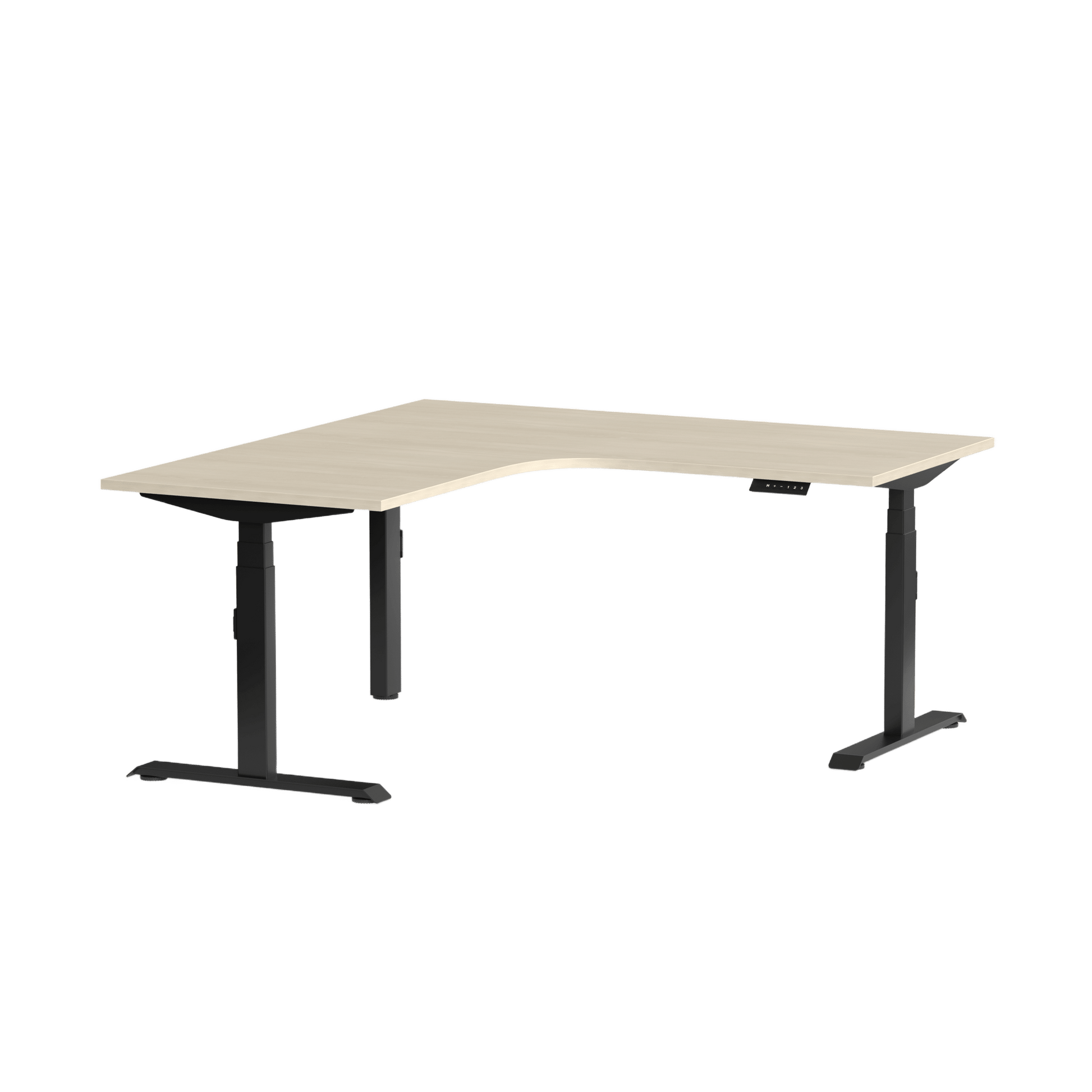 Klass Corner Height Adjustable Desk with Left - Hand Return 1800x1800x600 Black Nordic Maple - Office Furniture Company
