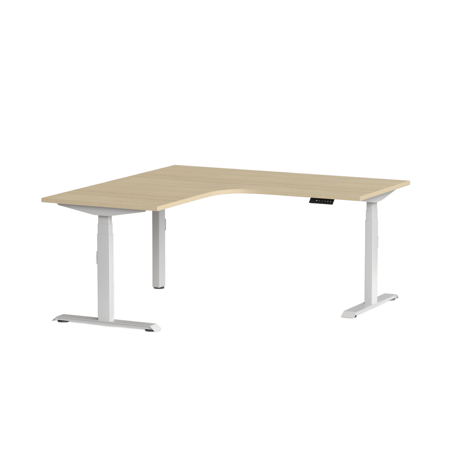 Klass Corner Height Adjustable Desk with Left - Hand Return 1800x1800x600 White New Oak Smooth - Office Furniture Company