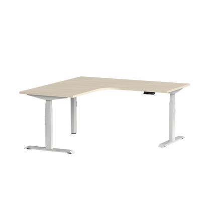 Klass Corner Height Adjustable Desk with Left - Hand Return 1800x1800x600 White Nordic Maple - Office Furniture Company
