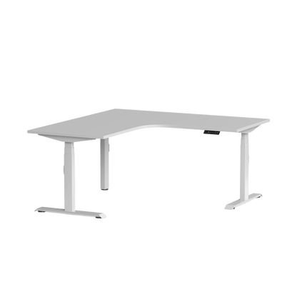 Klass Corner Height Adjustable Desk with Left - Hand Return 1800x1800x600 White White - Office Furniture Company