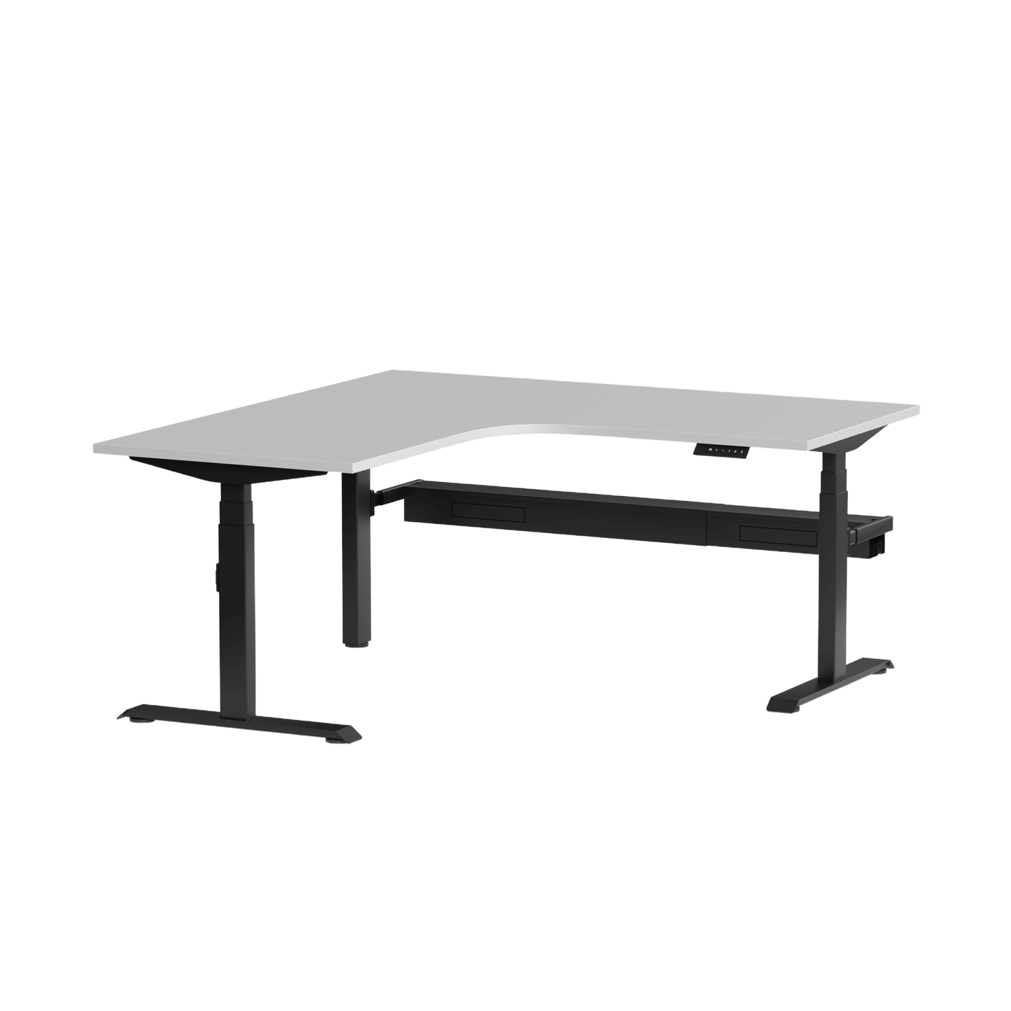 Klass Corner Height Adjustable Desk with Left - Hand Return and Cable Management 1800x1800x600 Black White - Office Furniture Company