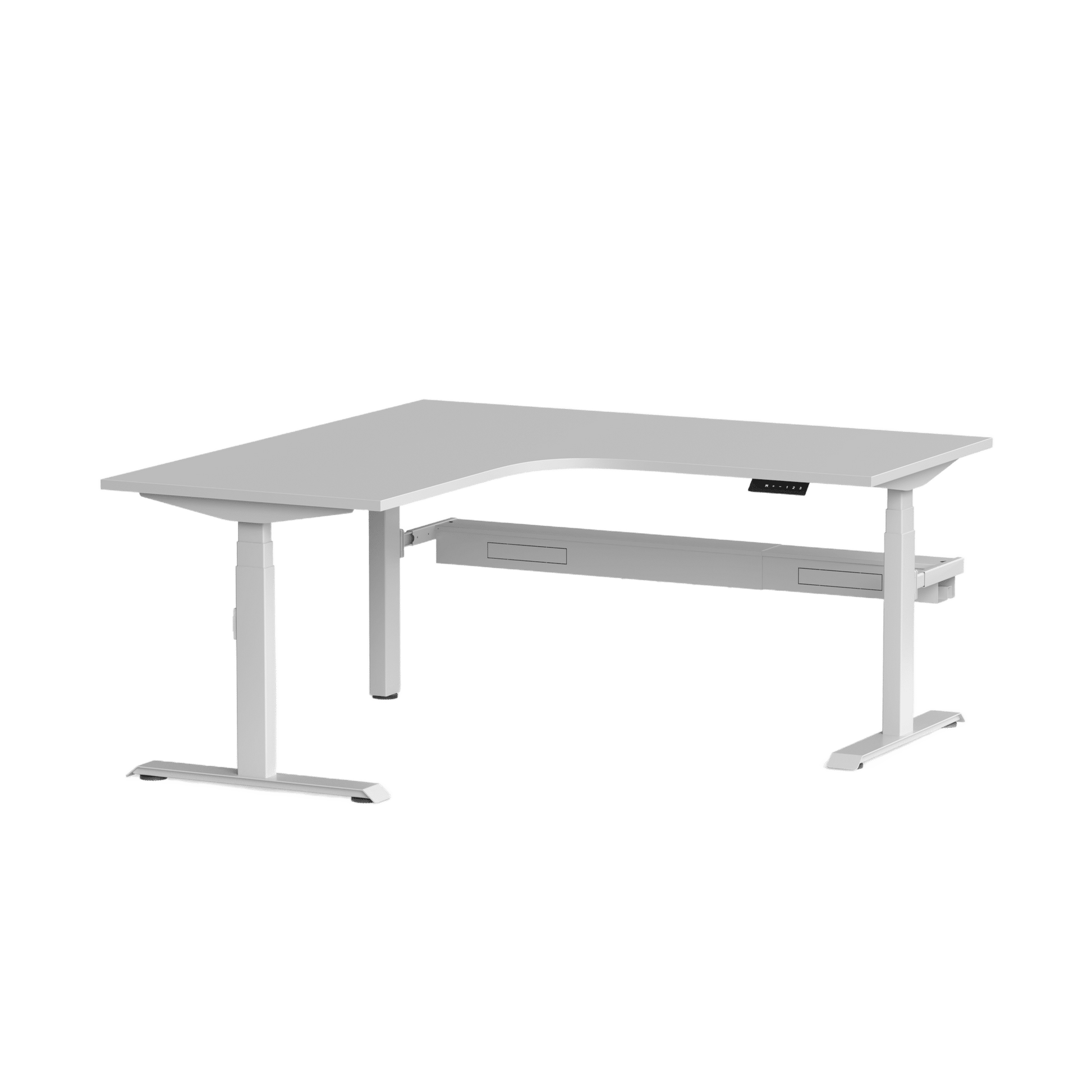 Klass Corner Height Adjustable Desk with Left - Hand Return and Cable Management 1800x1800x600 White White - Office Furniture Company