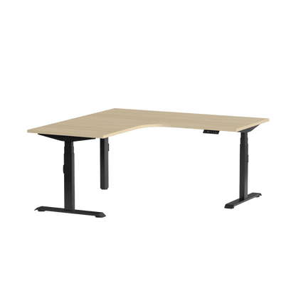 Klass Corner Height Adjustable Desk with Right - Hand Return 1800x1800x600 Black New Oak Smooth - Office Furniture Company