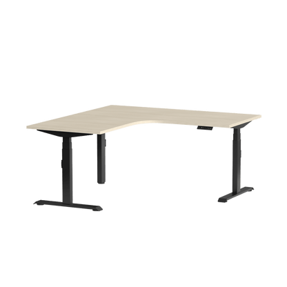 Klass Corner Height Adjustable Desk with Right - Hand Return 1800x1800x600 Black Nordic Maple - Office Furniture Company