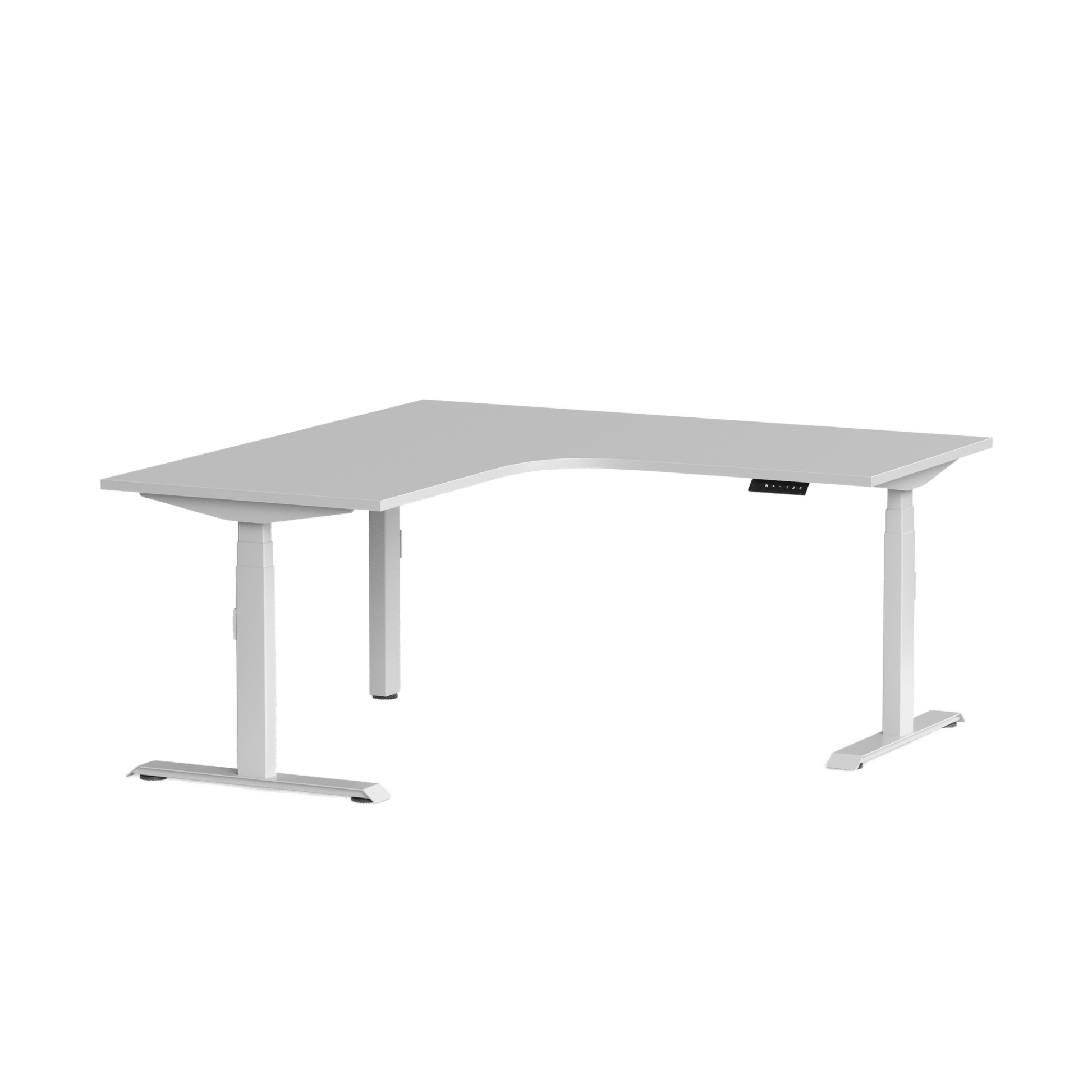 Klass Corner Height Adjustable Desk with Right - Hand Return 1800x1800x600 White White - Office Furniture Company