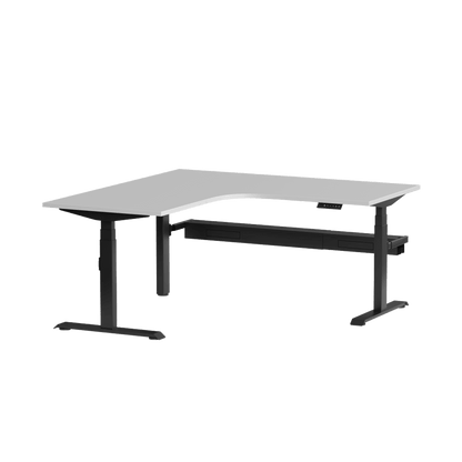 Klass Corner Height Adjustable Desk with Right - Hand Return and Cable Management 1800x1800x600 Black White - Office Furniture Company