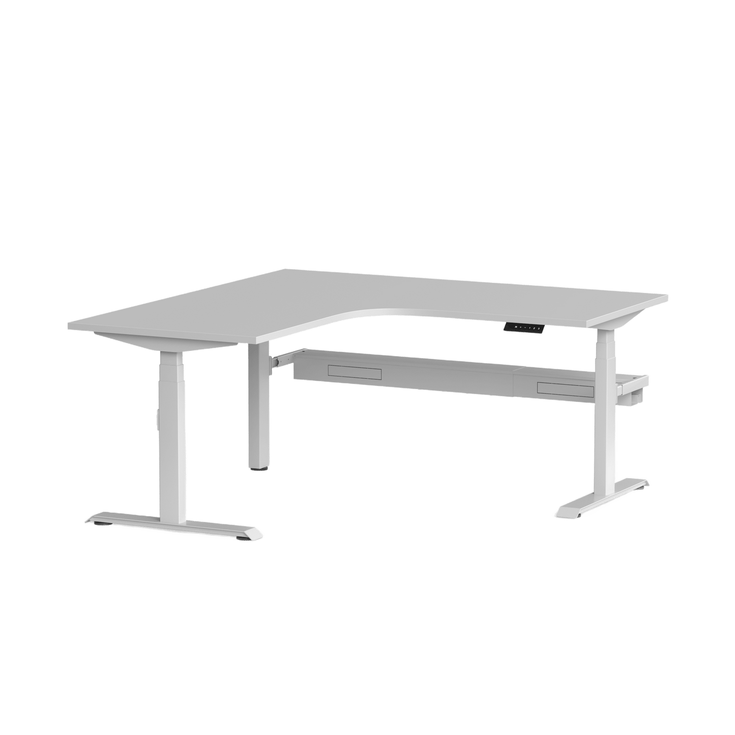 Klass Corner Height Adjustable Desk with Right - Hand Return and Cable Management 1800x1800x600 White White - Office Furniture Company