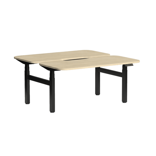 Klass Curve 2 Person Sit Stand Back To Back Workstation 2 x 1500x750 Black New Oak Ravine