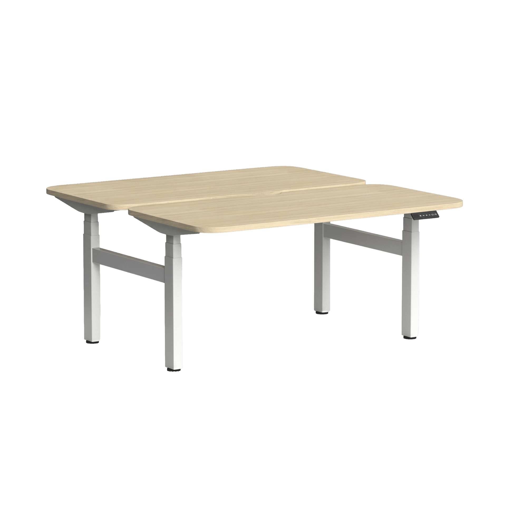 Klass Curve 2 Person Sit Stand Back To Back Workstation 2 x 1500x750 White New Oak Ravine