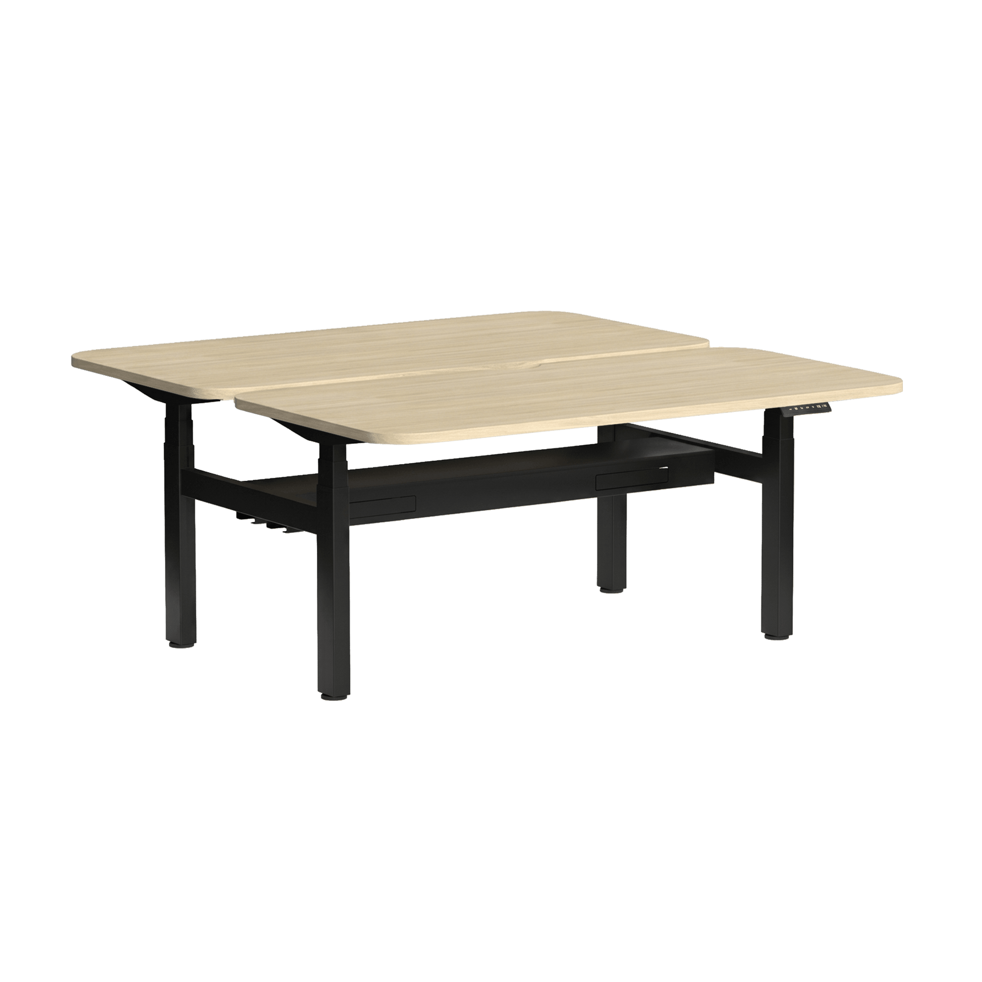 Klass Curve 2 Person Sit Stand Back To Back Workstation with Cable Management 2 x 1500x750 Black New Oak Ravine