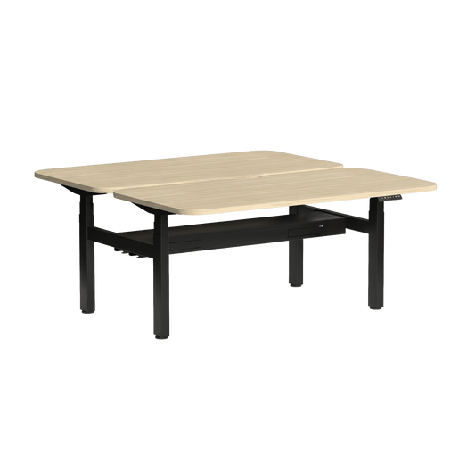 Klass Curve 2 Person Sit Stand Back To Back Workstation with Cable Management 2 x 1500x750 Black New Oak Ravine