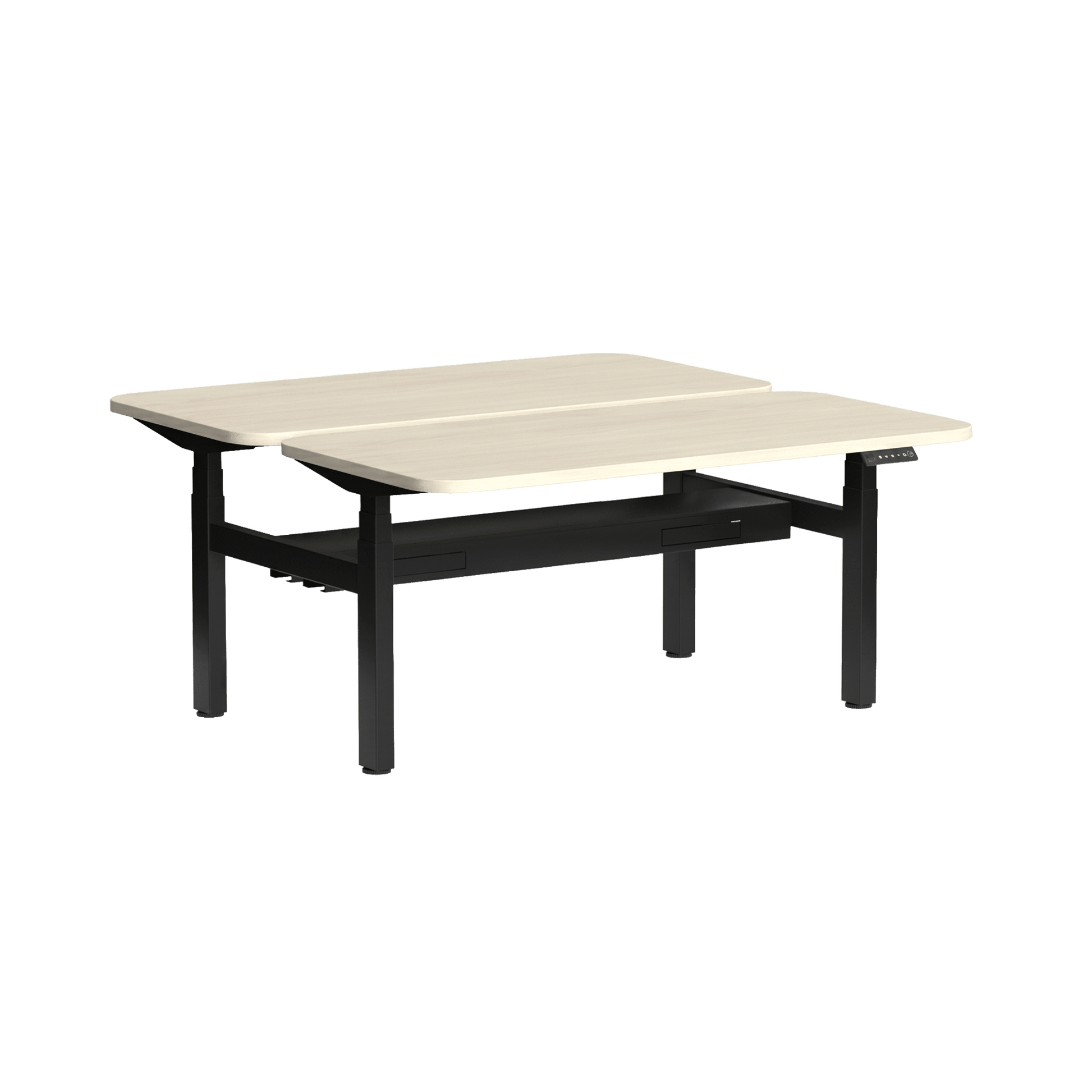 Klass Curve 2 Person Sit Stand Back To Back Workstation with Cable Management 2 x 1500x750 Black Nordic Maple
