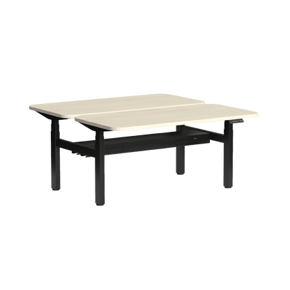 Klass Curve 2 Person Sit Stand Back To Back Workstation with Cable Management 2 x 1500x750 Black Nordic Maple