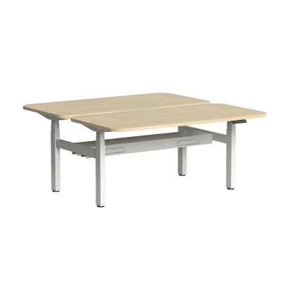 Klass Curve 2 Person Sit Stand Back To Back Workstation with Cable Management 2 x 1500x750 White New Oak Ravine
