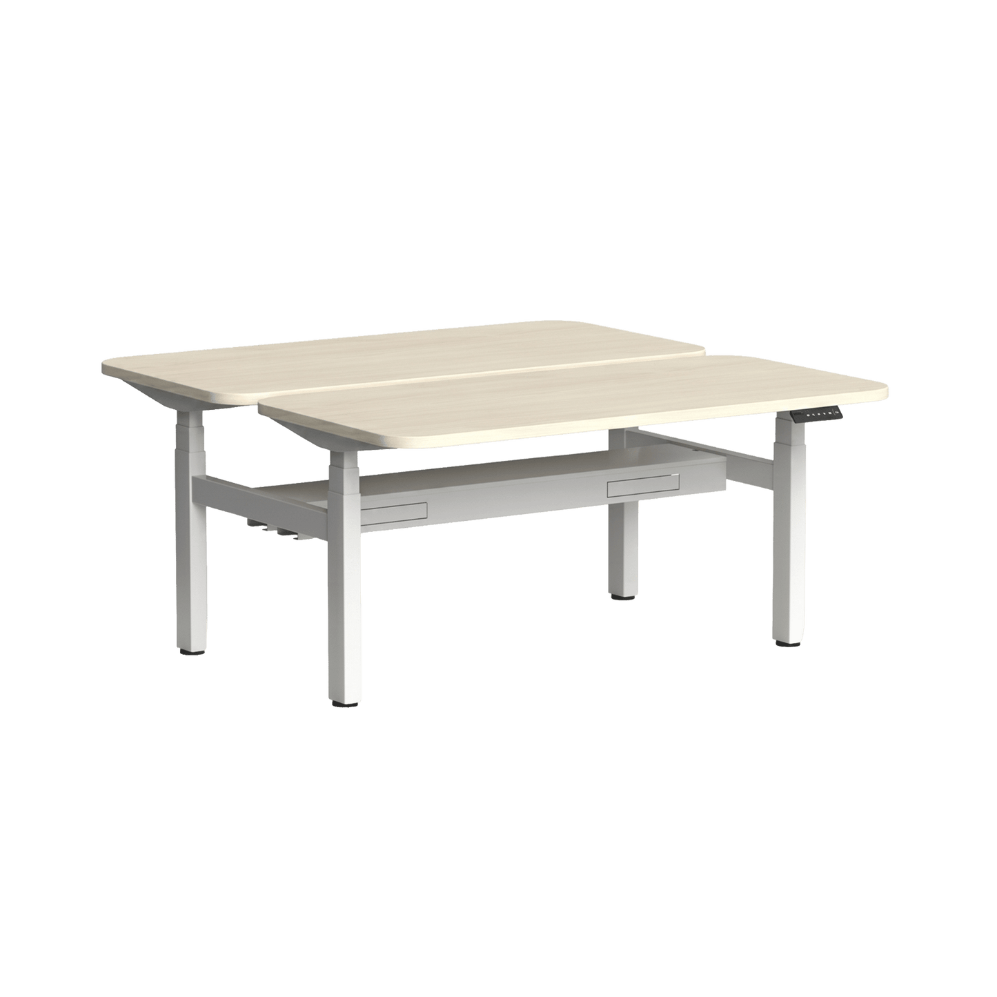 Klass Curve 2 Person Sit Stand Back To Back Workstation with Cable Management 2 x 1500x750 White Nordic Maple