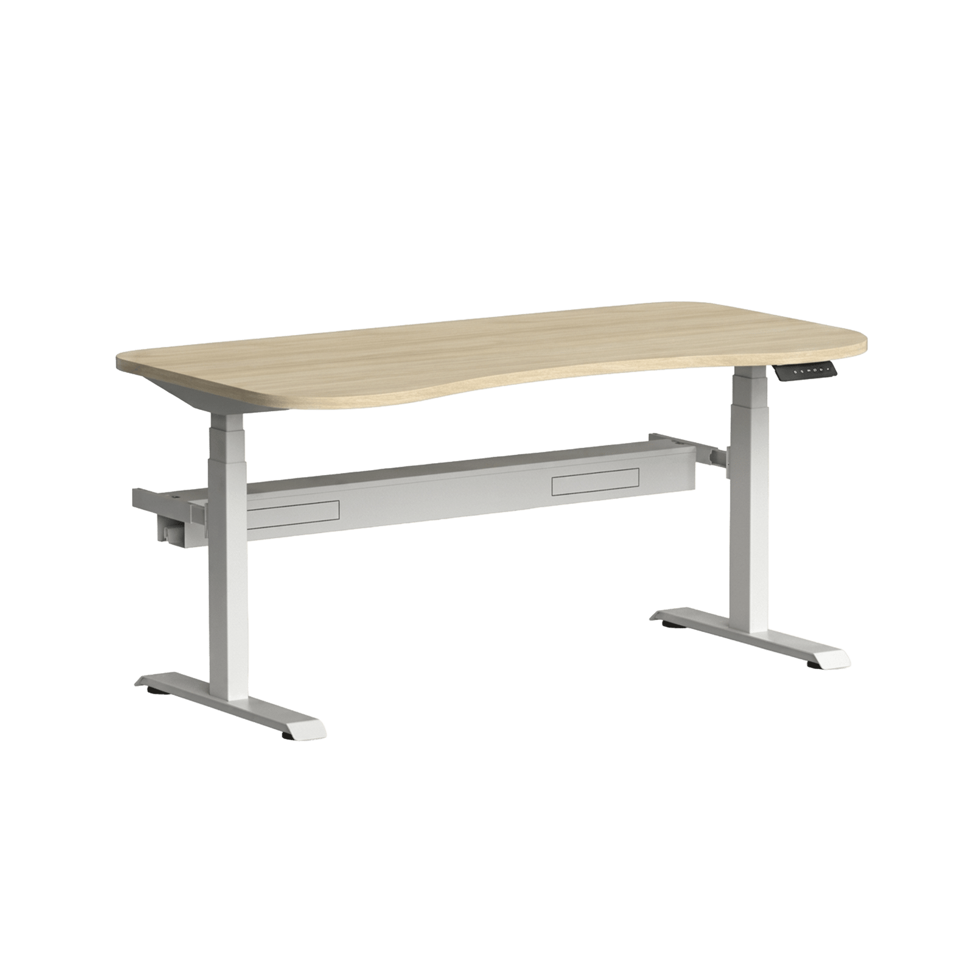 Klass Curve Height Adjustable Standing Desk with Cable Management 1500x750 White New Oak Ravine
