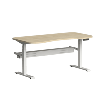 Klass Curve Height Adjustable Standing Desk with Cable Management 1500x750 White New Oak Ravine