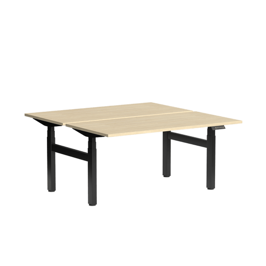 Klass Double Sided 2 Person Height Adjustable Desk 1200x600 / Black Powdercoat / New Oak Smooth