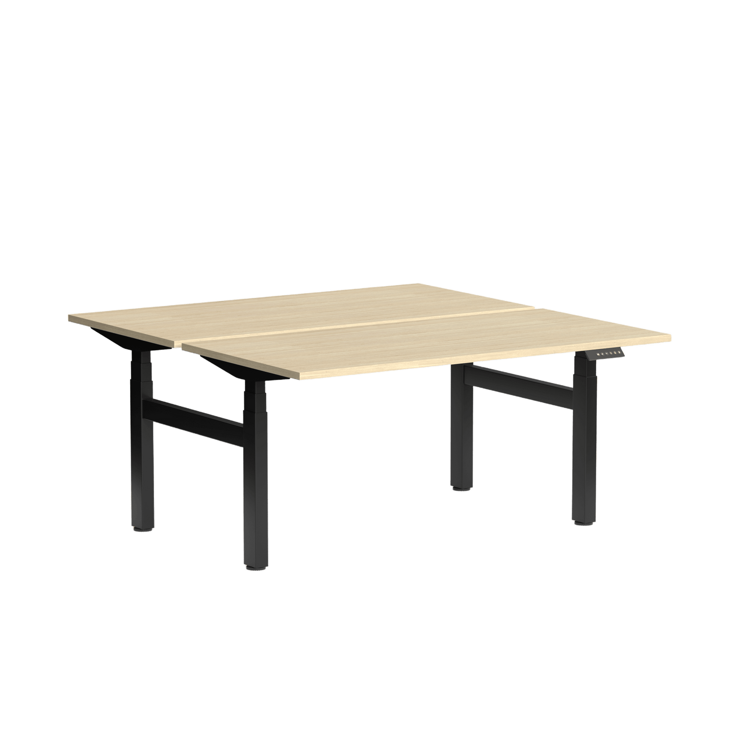 Klass Double Sided 2 Person Height Adjustable Desk 1200x600 / Black Powdercoat / New Oak Smooth