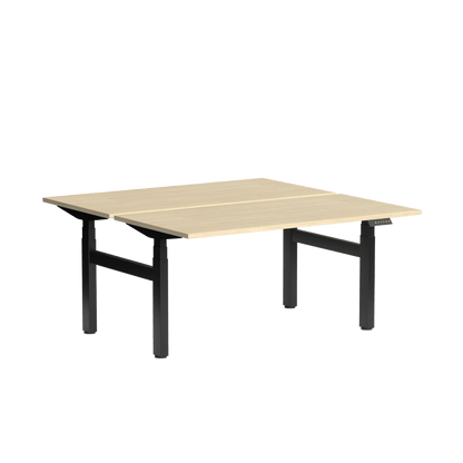 Klass Double Sided 2 Person Height Adjustable Desk 1200x600 / Black Powdercoat / New Oak Smooth