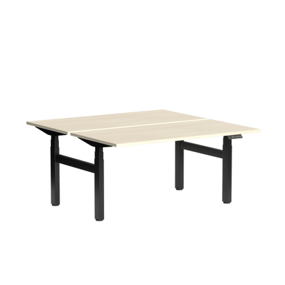 Klass Double Sided 2 Person Height Adjustable Desk 1200x600 / Black Powdercoat / Nordic Maple