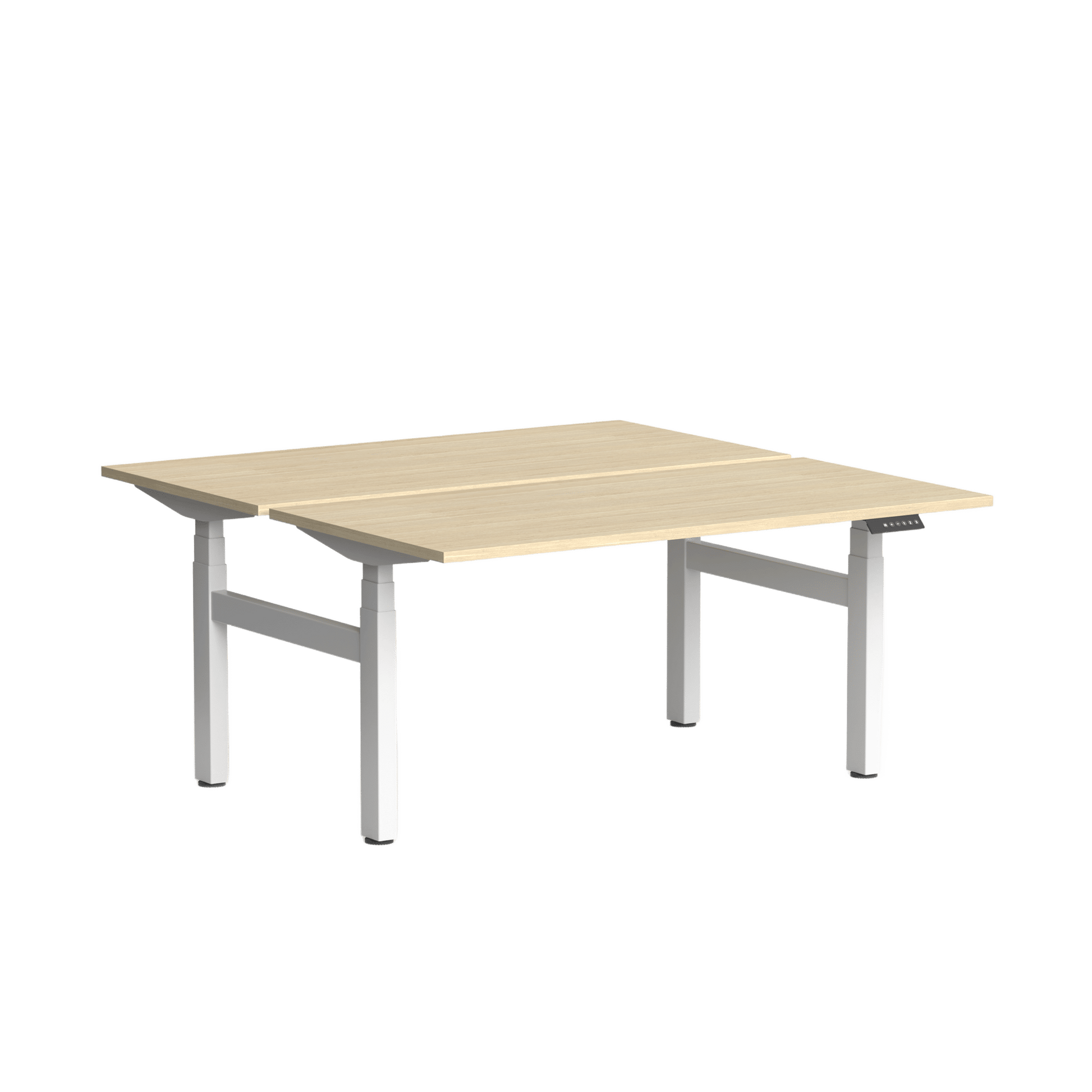 Klass Double Sided 2 Person Height Adjustable Desk 1200x600 / White Powdercoat / New Oak Smooth