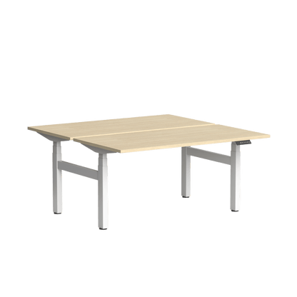 Klass Double Sided 2 Person Height Adjustable Desk 1200x600 / White Powdercoat / New Oak Smooth