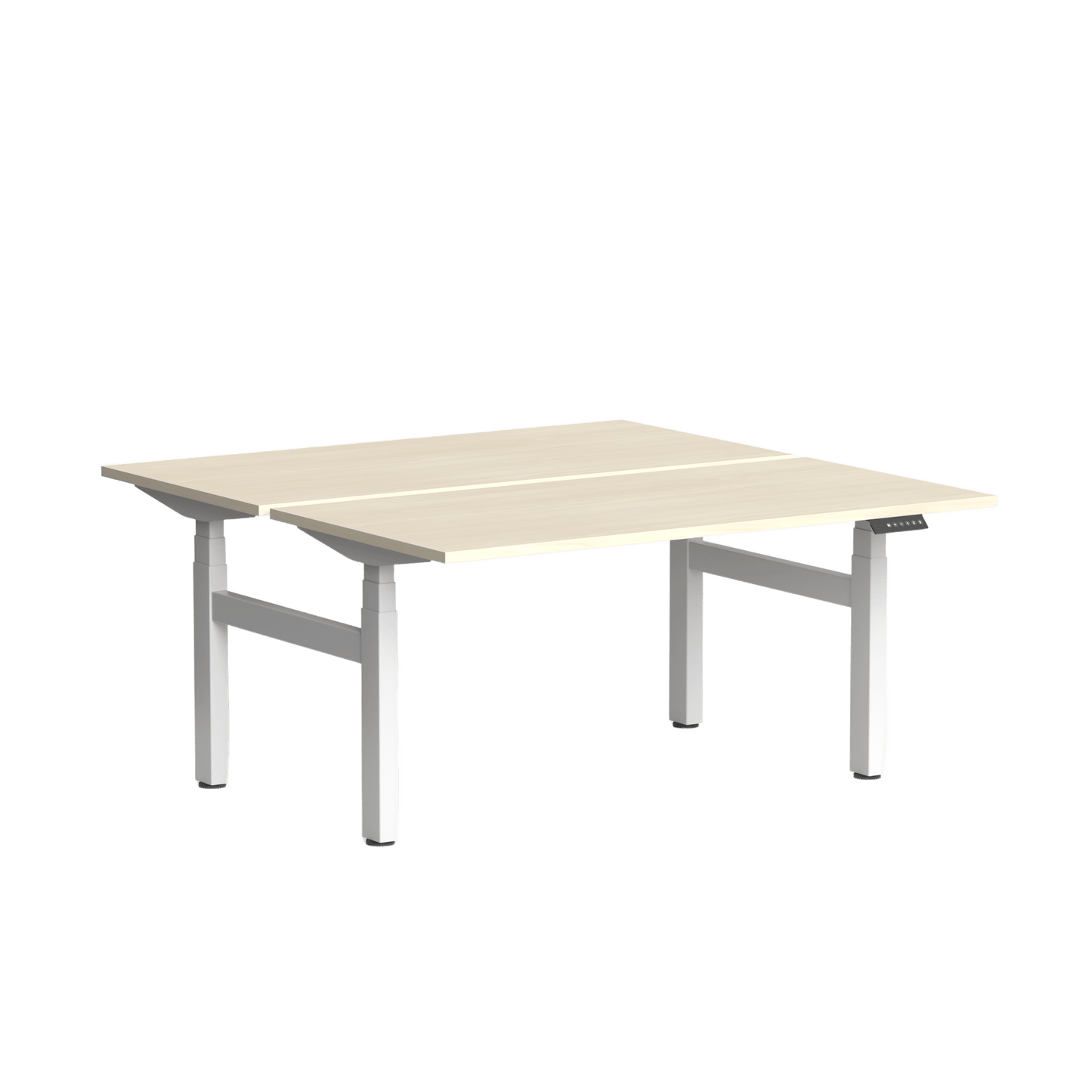 Klass Double Sided 2 Person Height Adjustable Desk 1200x600 / White Powdercoat / Nordic Maple