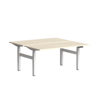 Klass Double Sided 2 Person Height Adjustable Desk 1200x600 / White Powdercoat / Nordic Maple